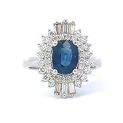 18K White Gold Vintage Inspired Sapphire And Diamonds Fashion Ring
